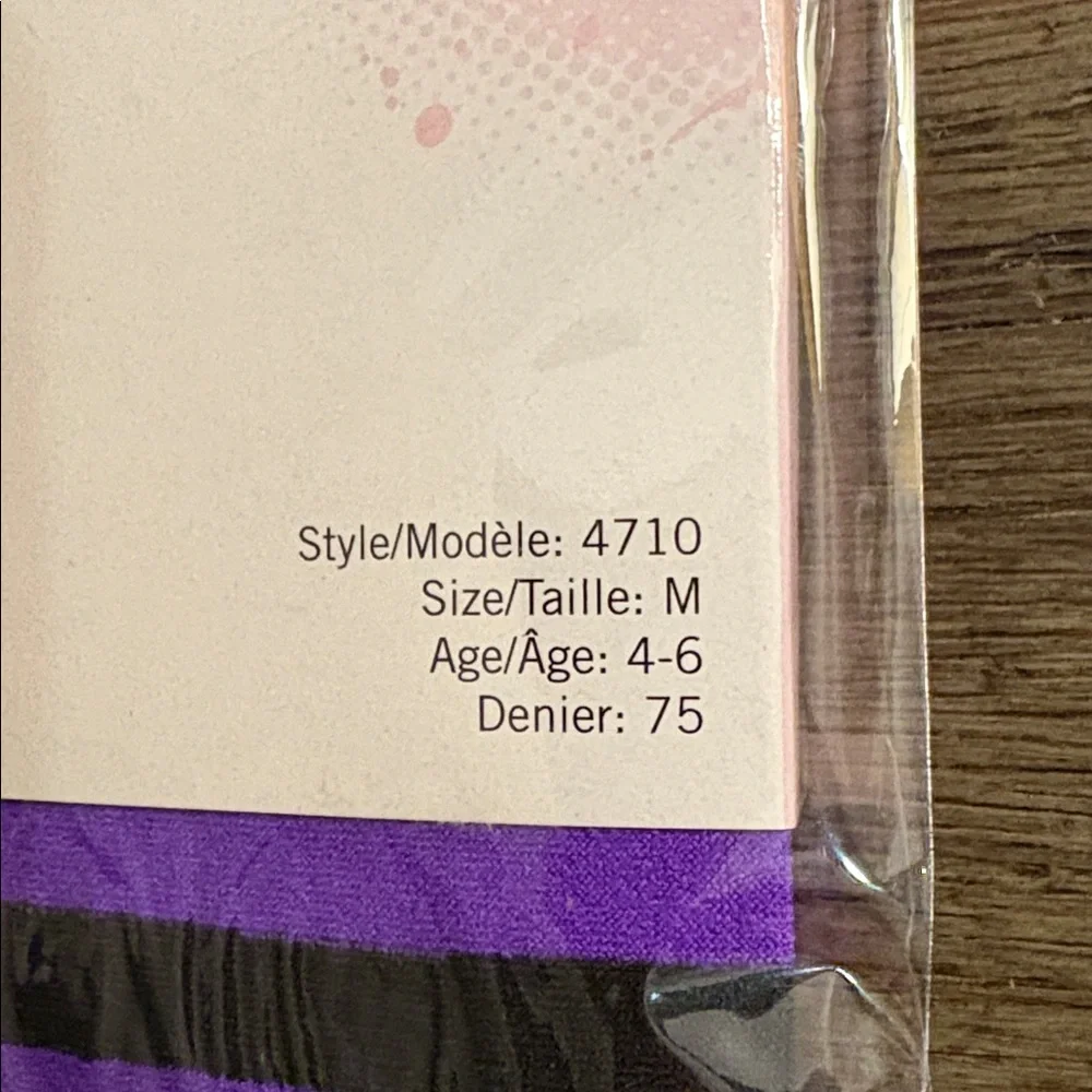 NWT [Enchanted Costumes] Black/Purple Striped Tights Kids/Girls Medium Ages 4-6